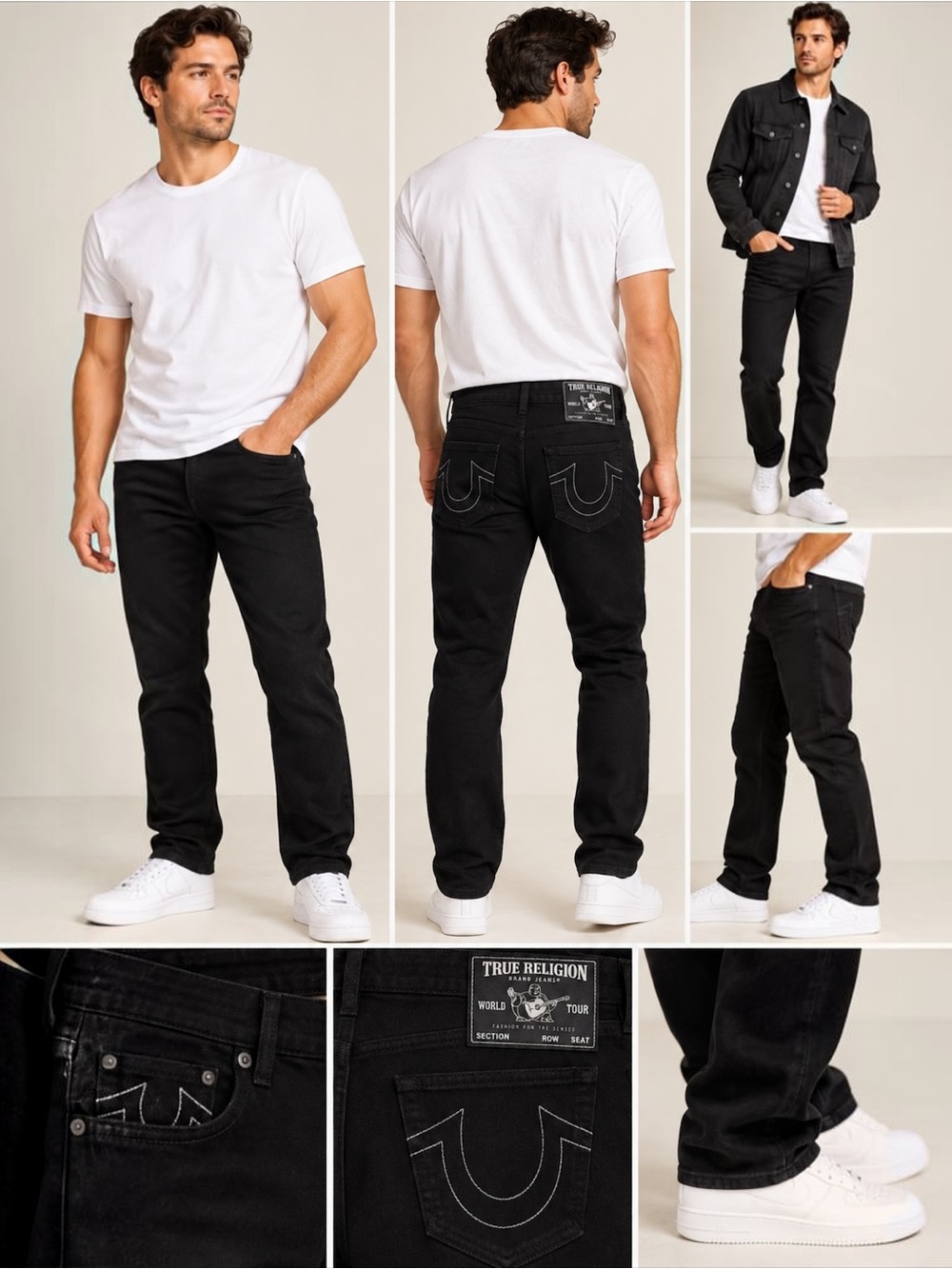 True Religion Geno Relaxed Slim Jeans Men 36 Black No Flap Horseshoe NWT